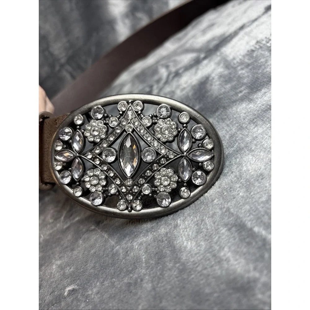 Brown Faux Leather‎ Belt Bling Crystals Buckle 29-33